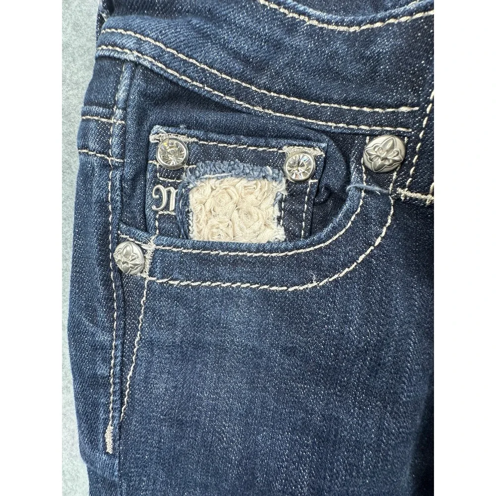 Miss Me Girls Dark Wash Denim Capri Jeans Rhinestone Lace JK6166P Size 10/12